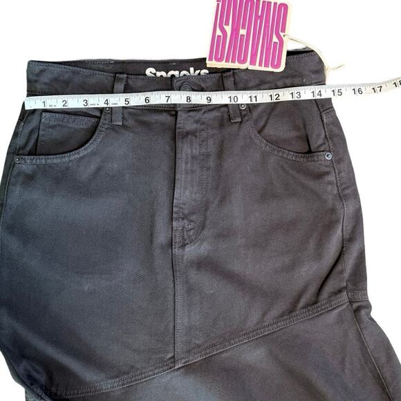 SNACKS! The Crinkle Cut Faded Black Denim Jean Skirt Asymmetrical Rocker Style - Picture 16 of 16
